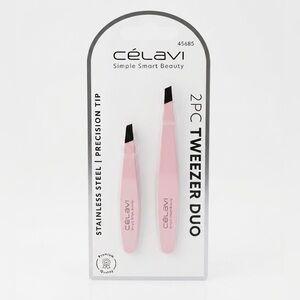 BNIB Célavi Pink 2pc Tweezer Duo – Precision Stainless Steel Tips